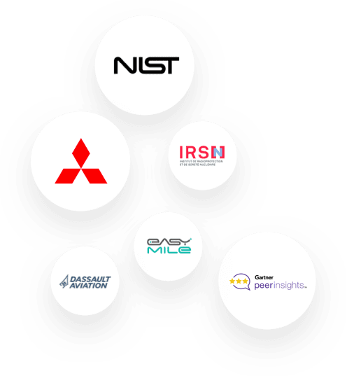 success stories logo: NIST, Mitsubishi Electric, IRSN, Dessault Aviation, EasyMile