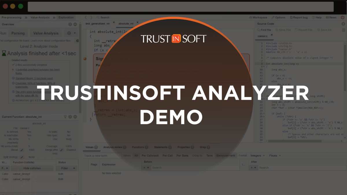 TrustInSoft Analyzer interface designated for demo